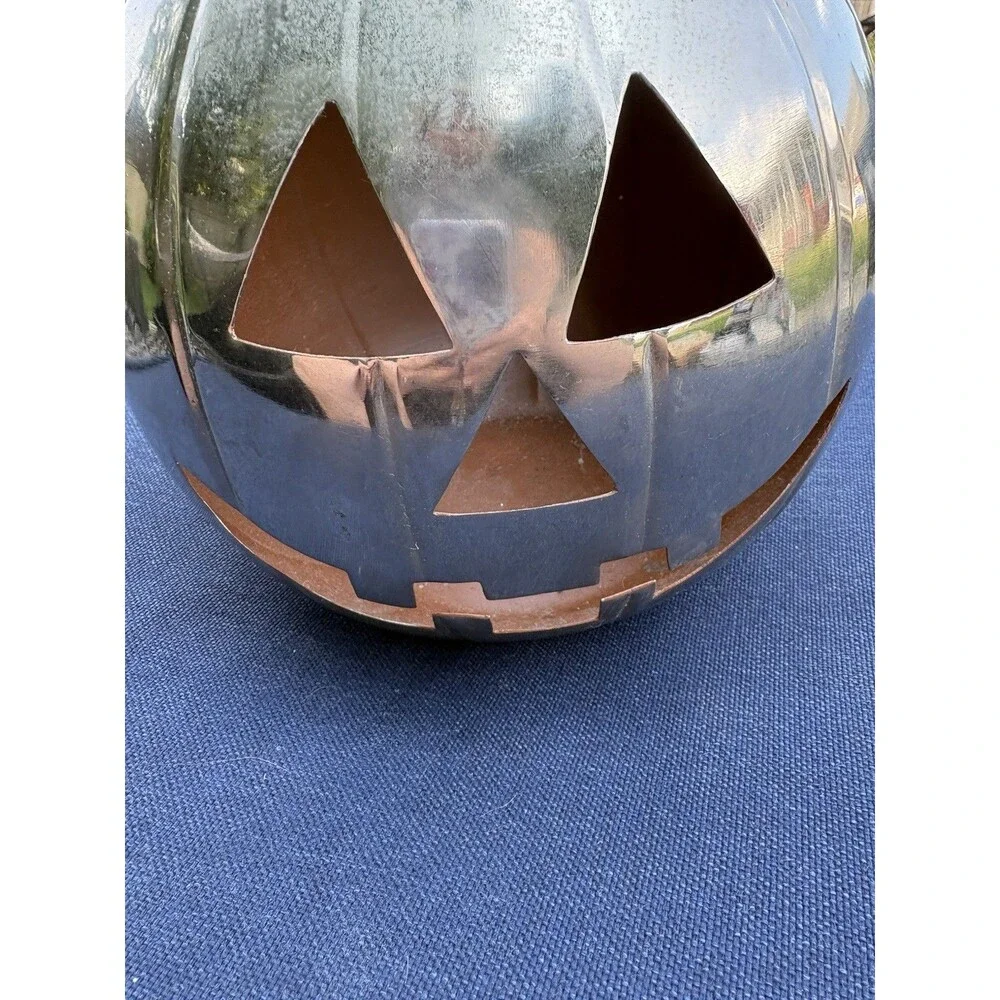 Large Silver Metal Pumpkin 9”X 6” Candle Holder
